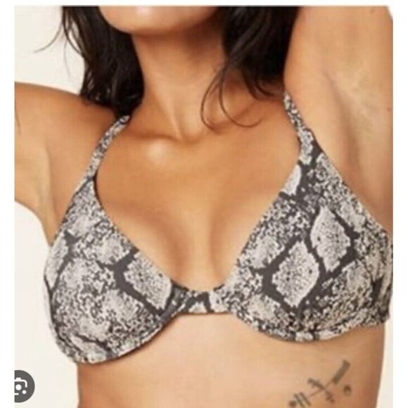 Andie Bikini Top Snake Print Black/Cream Sicily Top String Bikini NWTS 1D - Picture 3 of 13